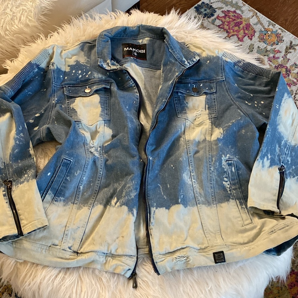 MAKOBI moto biker jeans jacket - Picture 10 of 15